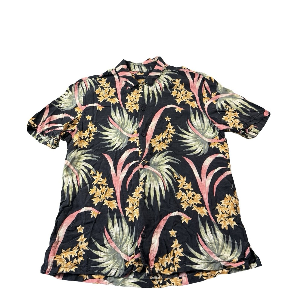 Allsaints Hanalei Black Floral S/S Viscose Mens Button Front Size Medium MS012N